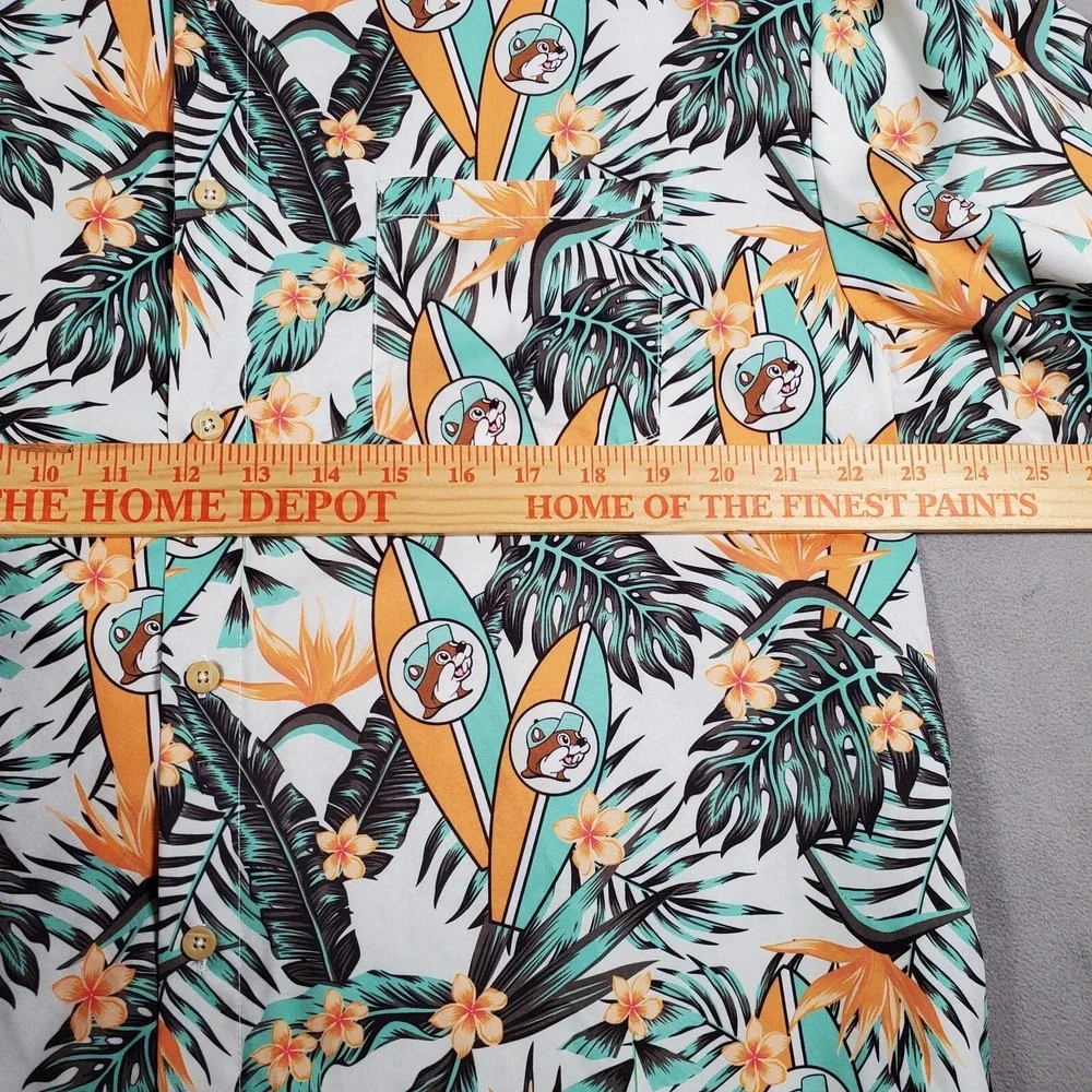 Bucees Hawaiian Shirt Mens XL Green Camp Tropical Print Button Up Palm Surfboard
